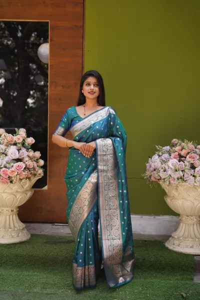 Soft And Pure Banarasi Silk Saree With Self Weaving Design & Rich Zari Weaving Pallu